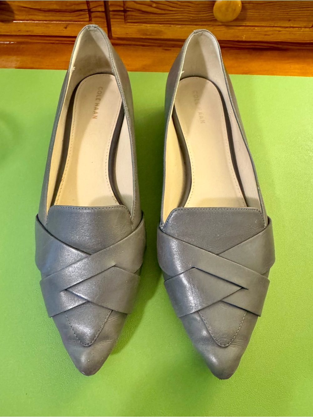 Cole Haan Gray Pointed-Toe Leather Flats